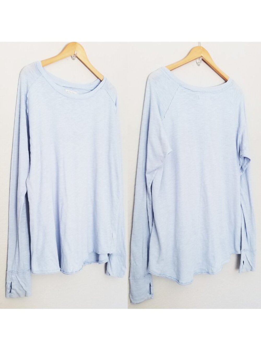 Free People We the Free Arden Tee Size M Rain Light Blue 100% Cotton Longline - Picture 16 of 16